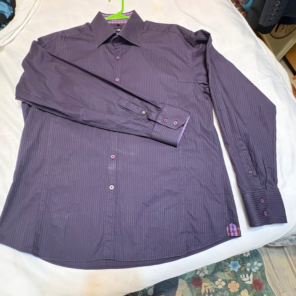 Stone Rose Black Rivet Collection Purple Striped Cotton Shirt XXL